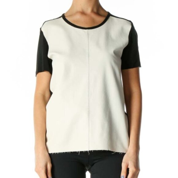 Paper Heart Cream Black Faux-Leather Blouse - Picture 1 of 3